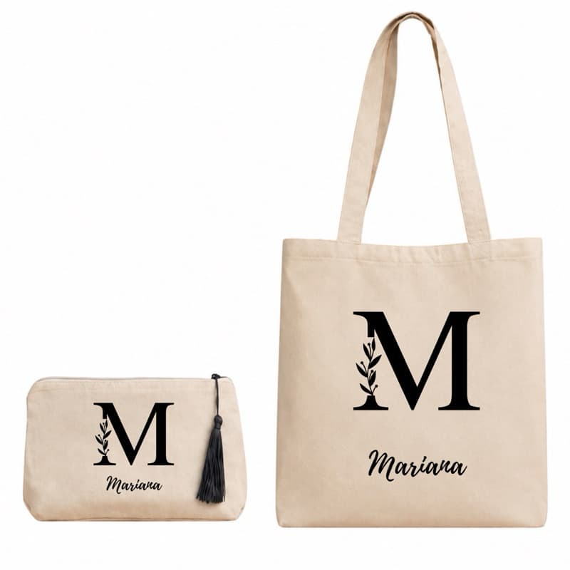 Kit BOLSA COM NOME Ecobag + Necessaire Algodão Cru Personalizado com Nome, Arte ou Logo lembranca mimo empresa