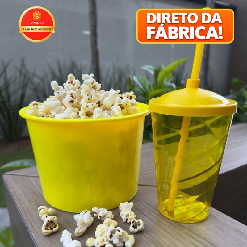 KIT Cinema • 15 Copo Twistter + 15 Balde de pipoca | Festas e Lembrancinhas