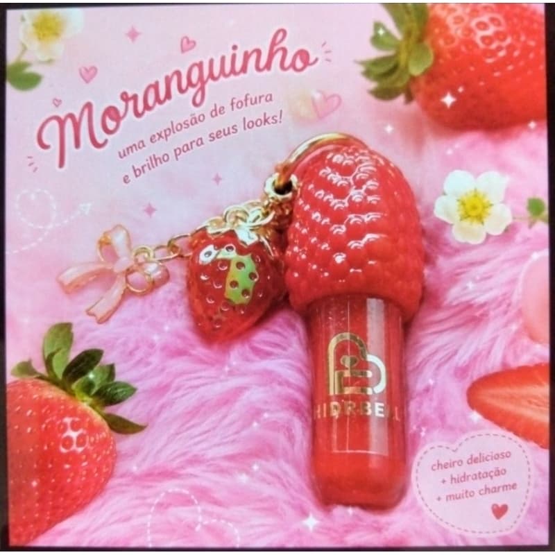 Gloss Labial de Morango com Chaveiro | Lip Gloss Hidratante Labial