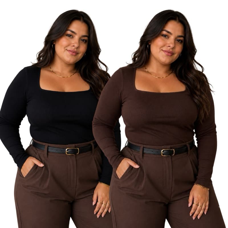 Blusa Cacharrel Plus Size Feminina Gola Alta Suplex Premium Manga Longa