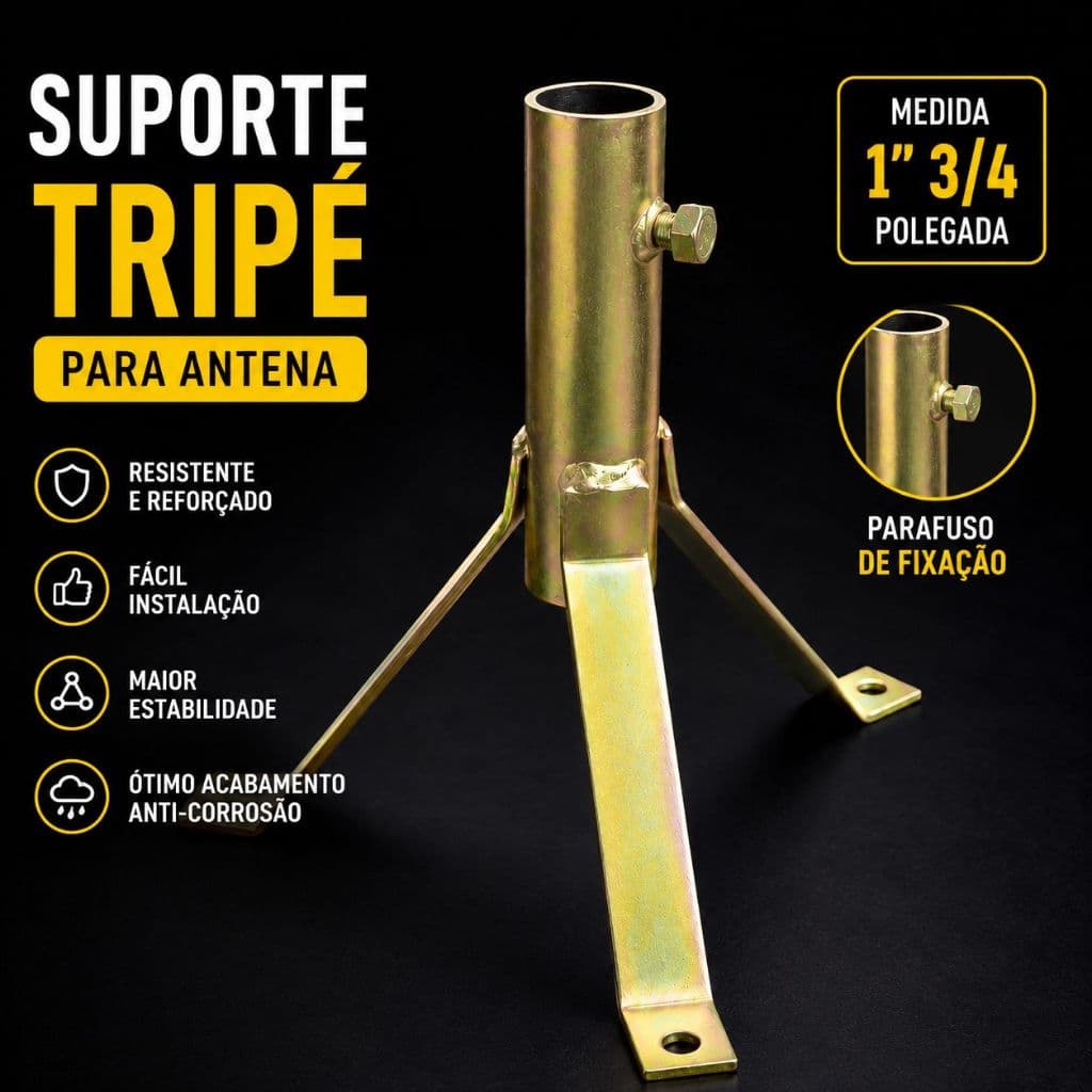 Suporte Tripé Para Antena Digital Internet Rádio Reforçado Galvanizado 1" e 3/4