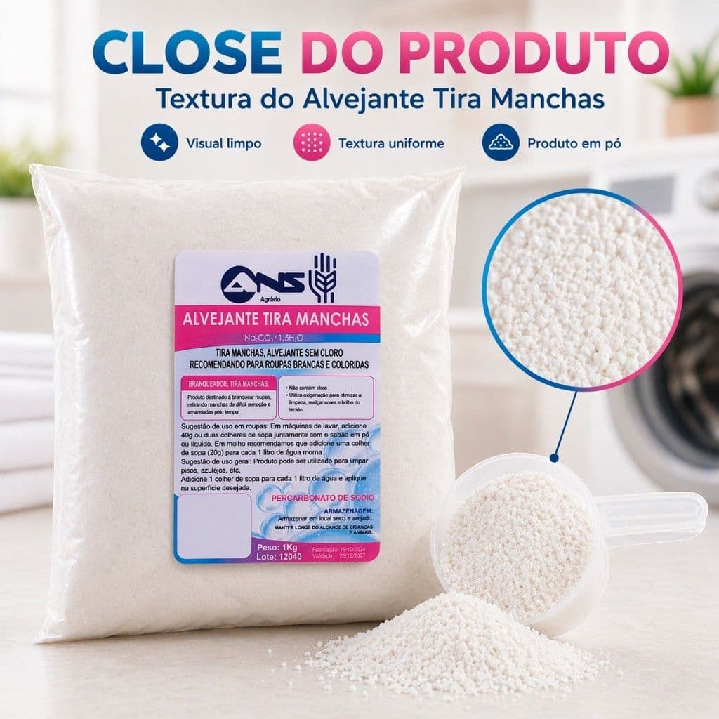 Tira Manchas, alvejante , limpeza geral , sem cloro, Percarbonato de sódio 1kg