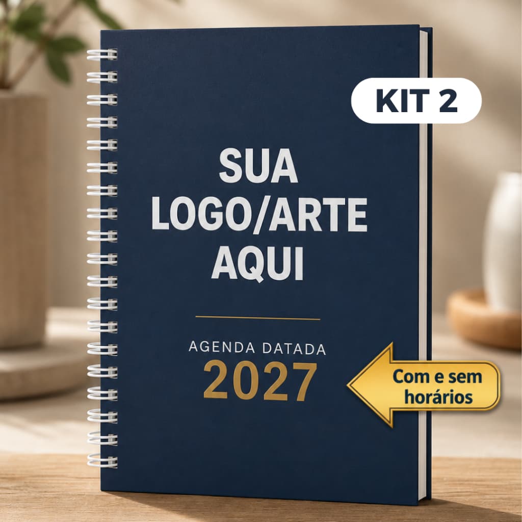 Kit 2 Agendas 2027 Personalizadas com Nome Arte Logo para Organização Empresarial Comercial Escolar
