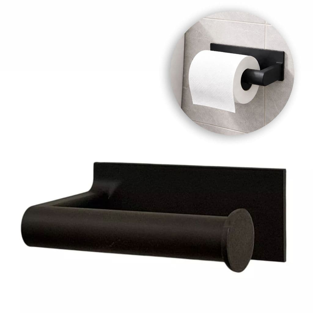 Suporte Porta Papel Higiênico Preto Sem Furo Com Fita 3M