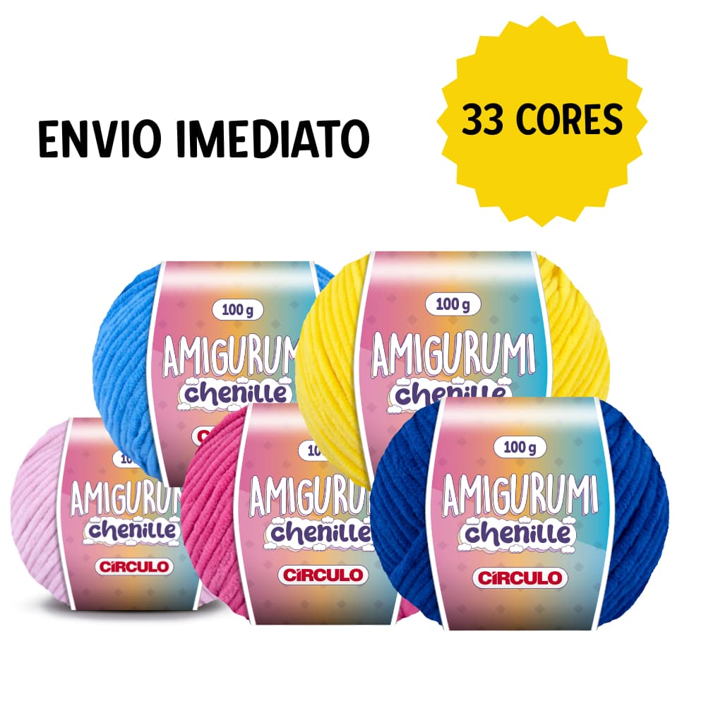 Linha Amigurumi Chenille Círculo 110m 100g TEX 909 | Fio para Crochê Amigurumi Artesanato | 33 Cores