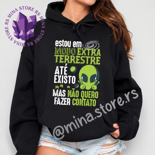 Moletom Canguru Modo Extra Terrestre ET Algodão Unissex Adulto