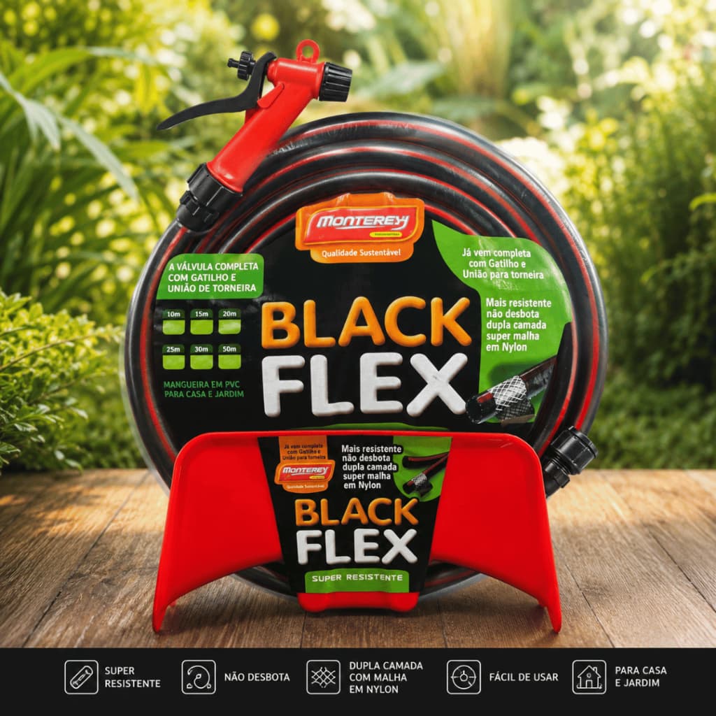 Mangueira + Suporte Black Flex Siliconada 10 Metros Com Engates E Esguicho