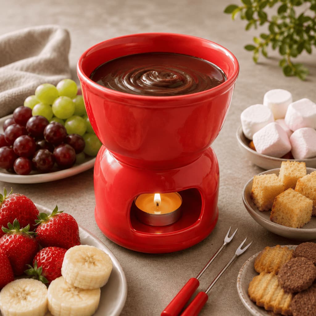 Aparelho de Fondue Porcelana Vermelho 400ml Wolff com Vela e Garfos