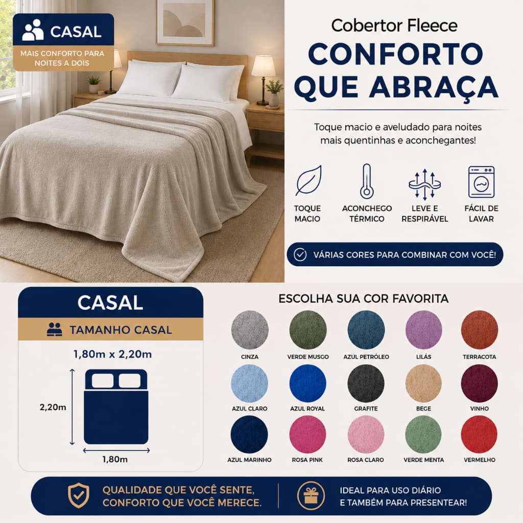 Manta Casal Cobertor Microfibra Liso 180x220cm Camesa