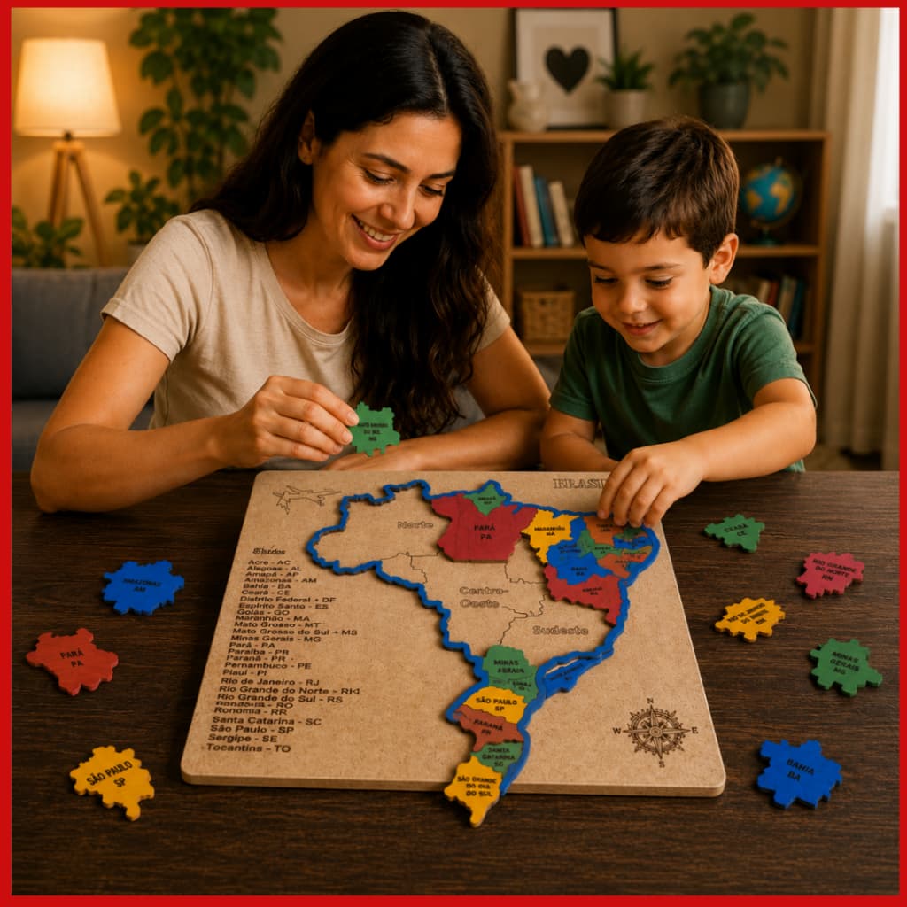 Quebra Cabeça Educativo Mapa Do Brasil Brinquedo Interativo Pedagógico Mapa Do Brasil Estados E Regiões Mdf Grande