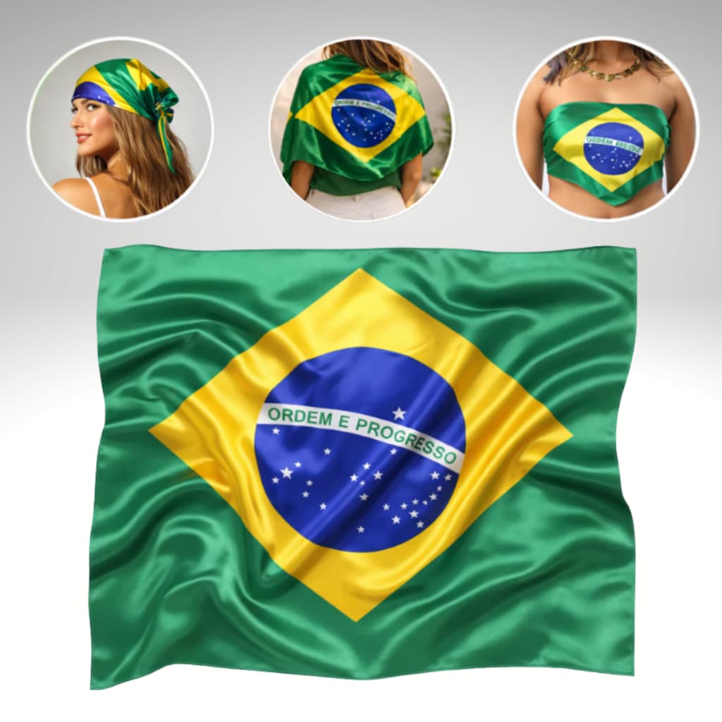Bandana Bnadeira do Brasil Para Penteados Estampado Seda 90x90