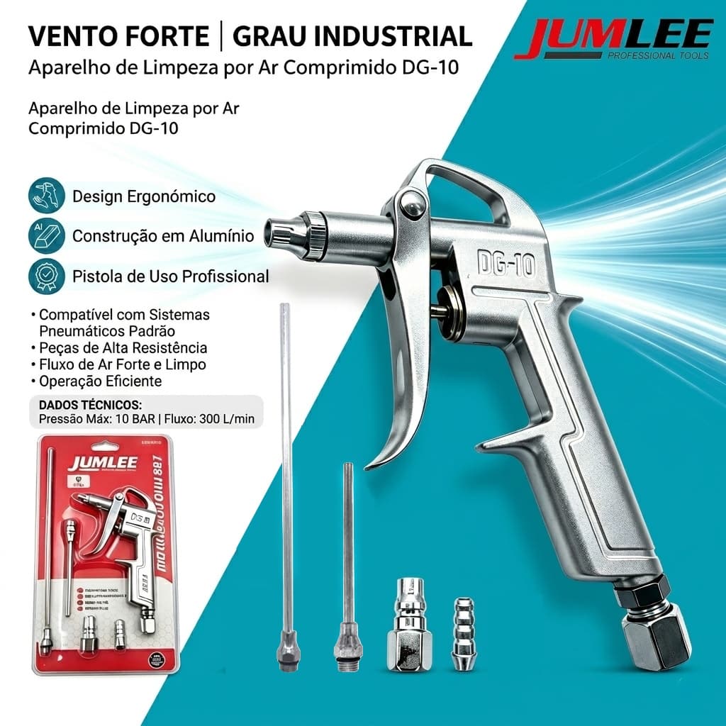 Soprador de Ar Comprimido DG-10 Limpeza Pneumática para Compressor com Bico Longo e Curto
