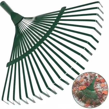 Vassoura Rastelo de Aço c/ 22 Dentes p/ Grama Jardim Sem Cabo