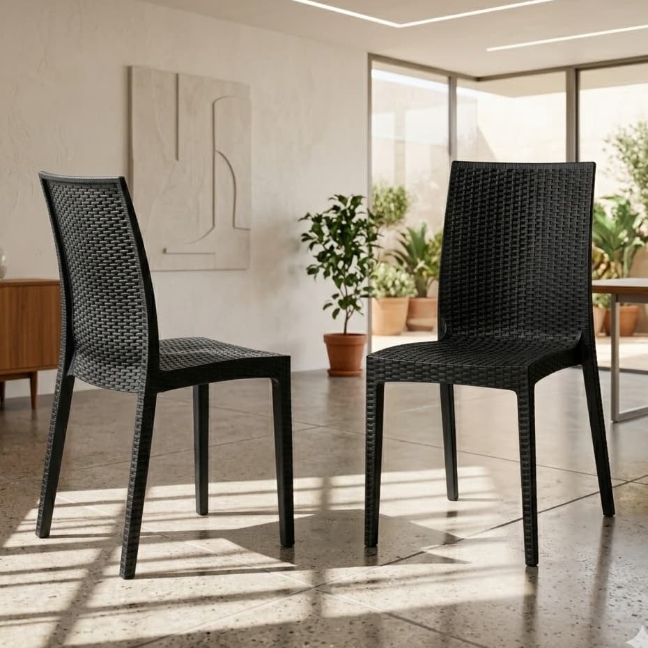 Jogo 2 Cadeiras Rattan Preto Modernas Cozinha E Area Gourmet Reforçada e Resistente