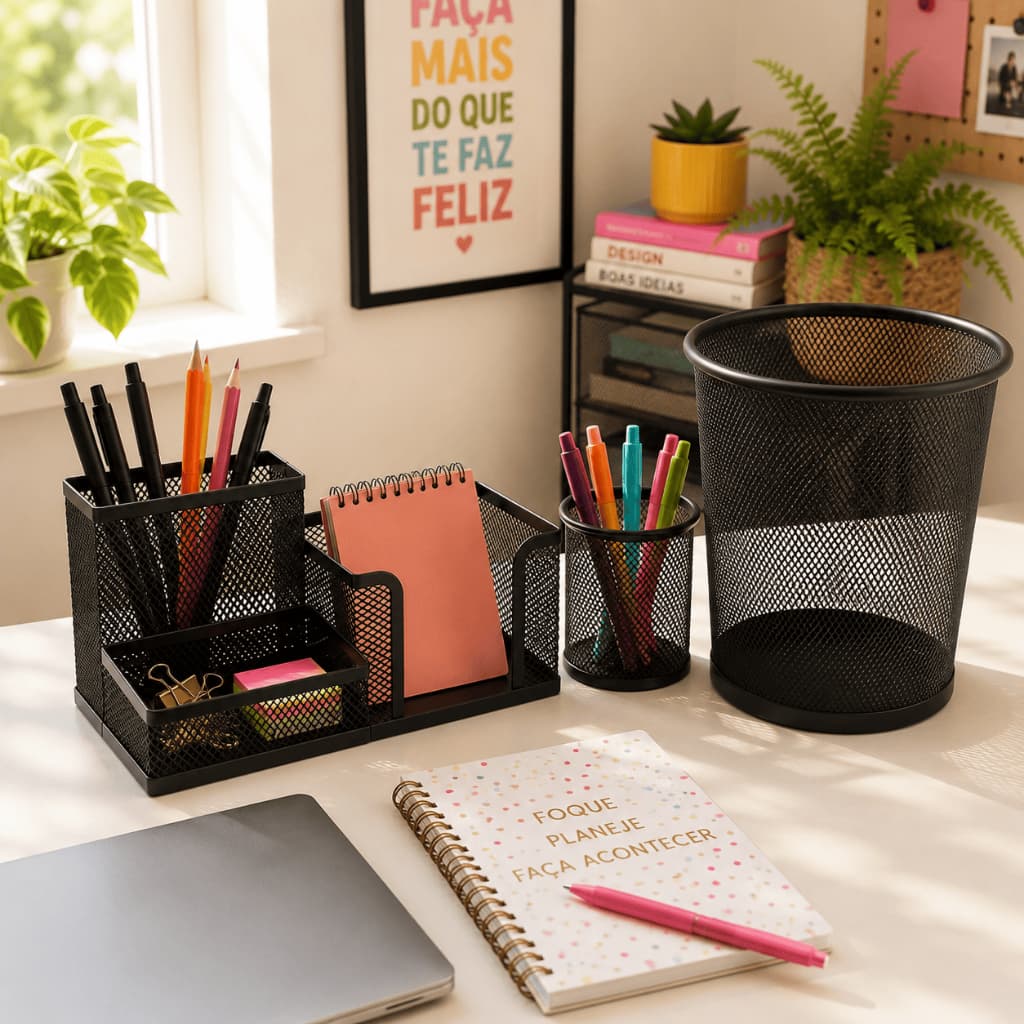 Organizador de Mesa Escritório Porta Caneta Lapis Lixeira Porta Clips Post it