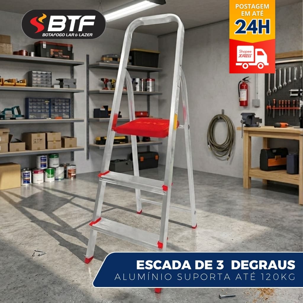 Escada Alumínio Tesoura Lar Lazer 3 Degraus Esc0062 Botafogo
