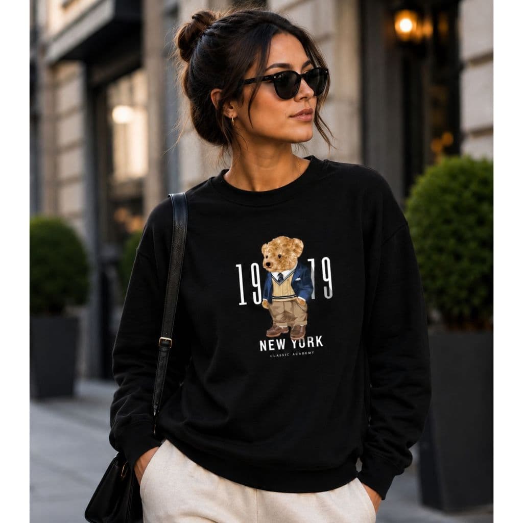 Blusa de Frio Moletom Algodão Feminino Gola Redonda Tendência Moda Casaco Urso Blogueira