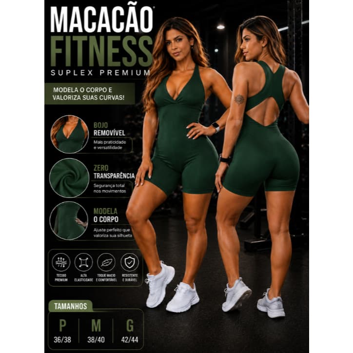 Macacão Curto Academia Modelagem Premium Bojo Removível | Zero Transparência Treino Confortável