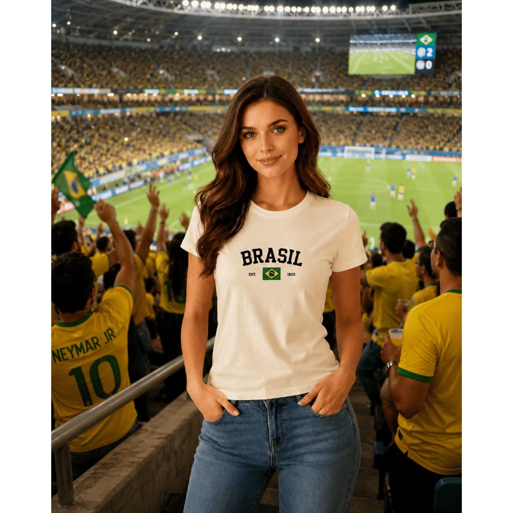 Camiseta Feminina Brasil Copa Camisa Roupa Blusinha Futebol Blusa Algodão Brazil Torcida