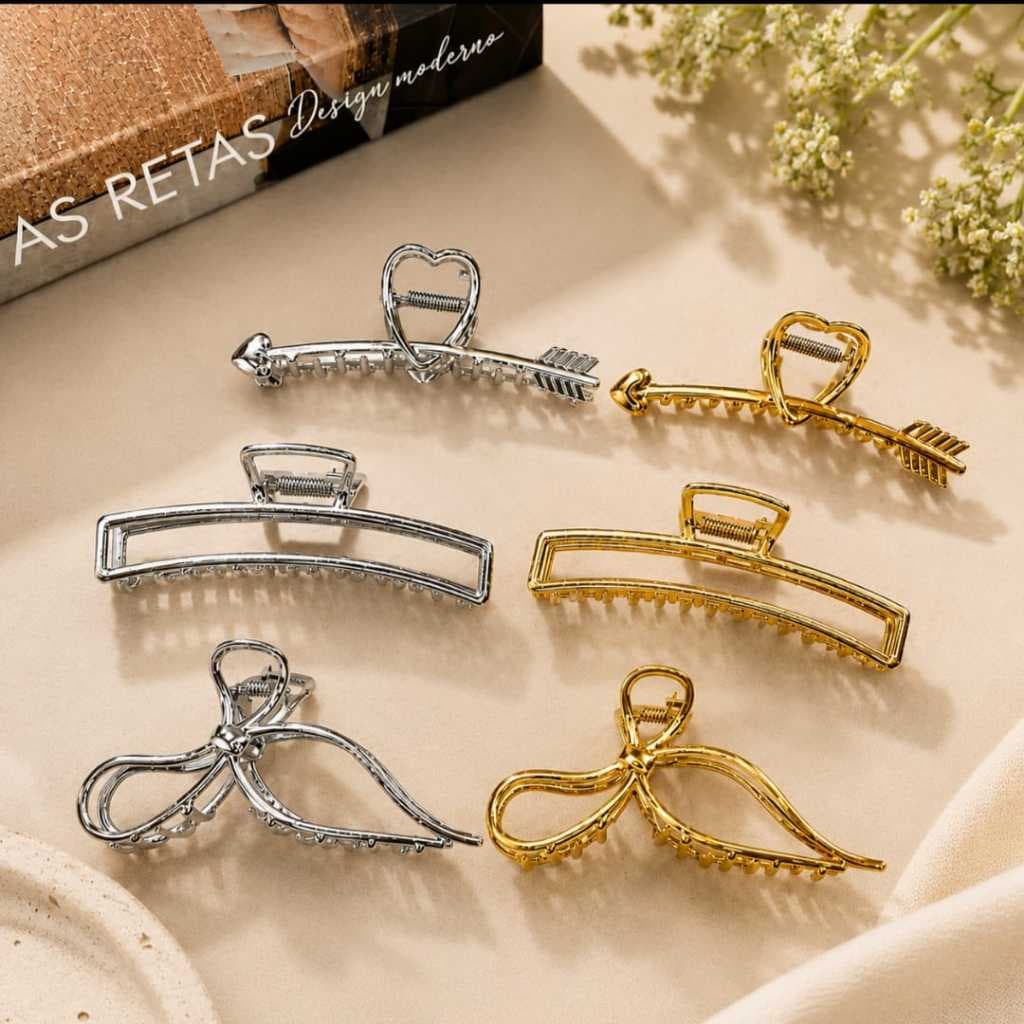 Kit 3 Peças Prendedor de Cabelo Piranha Presilha Acessório feminino em Metal Grande Luxo