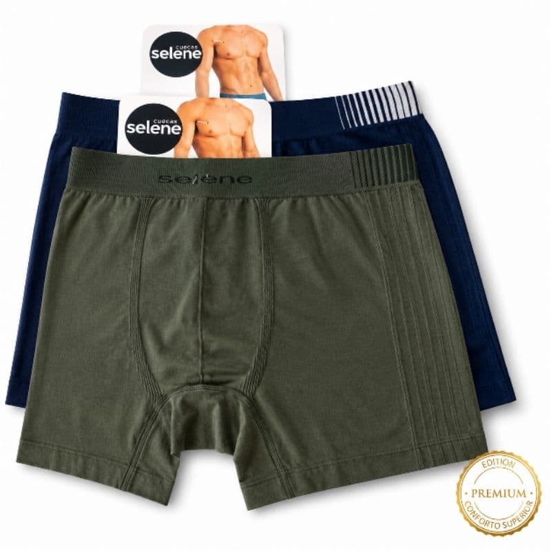 Kit 2 Cueca Boxer Selene Sem Costura Masculina Original Confortável P M G Cores Sortidas