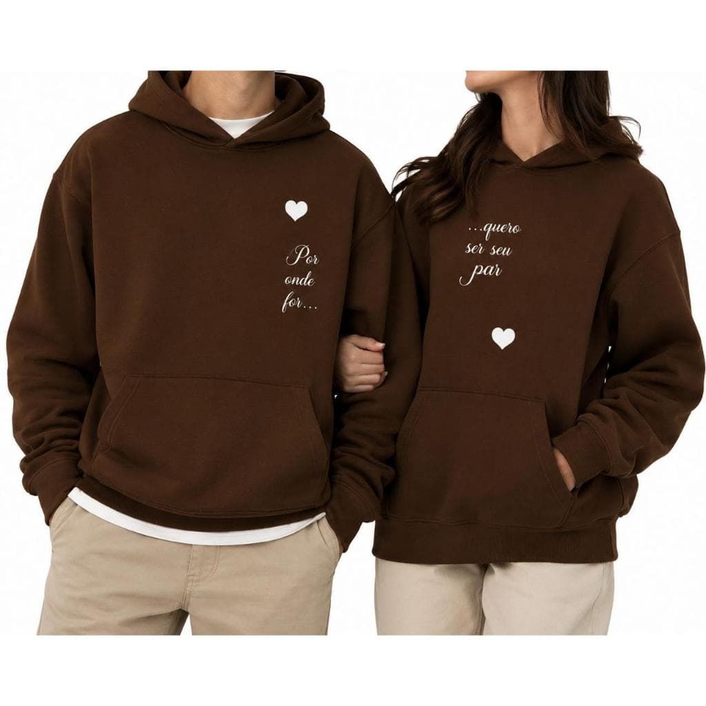 Moletom Canguru Casal Personalizado Frase Romântica – Oversized Unissex | Várias Cores | Com Capuz | Outono Inverno