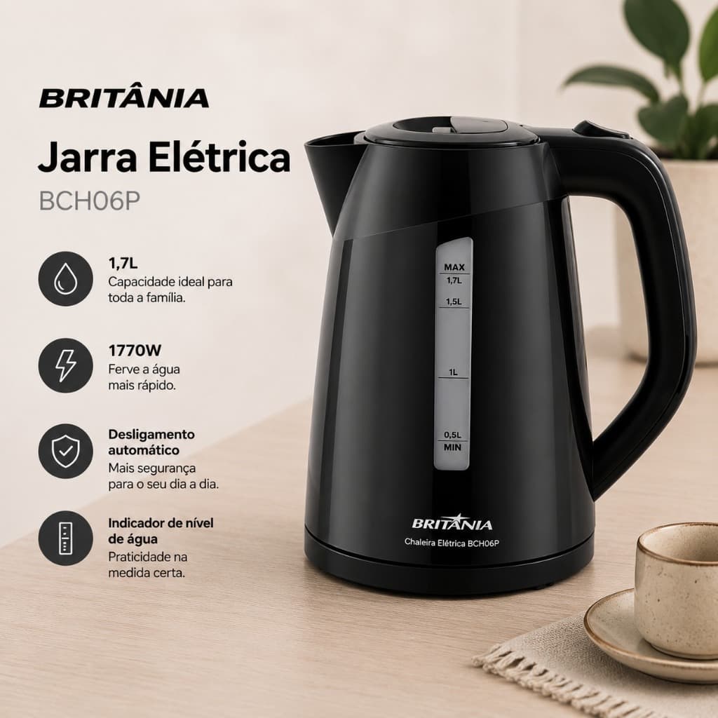 Jarra Elétrica Britânia BCH06P 1,7L 1770W 220V Preta