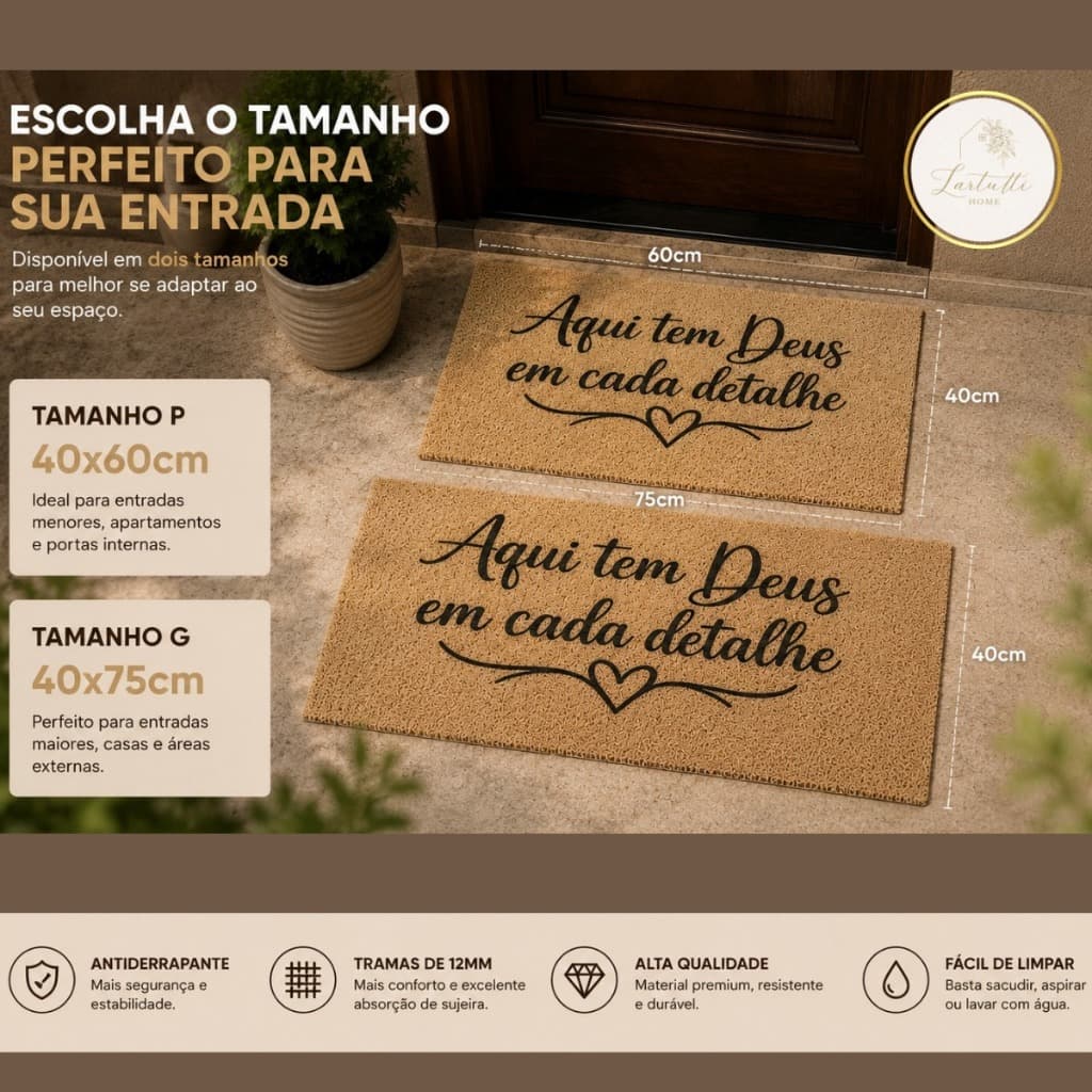 Tapete Capacho Vinil Premium Antiderrapante 40x60 e 40x75 Bege Lavável Resistente Alta Qualidade