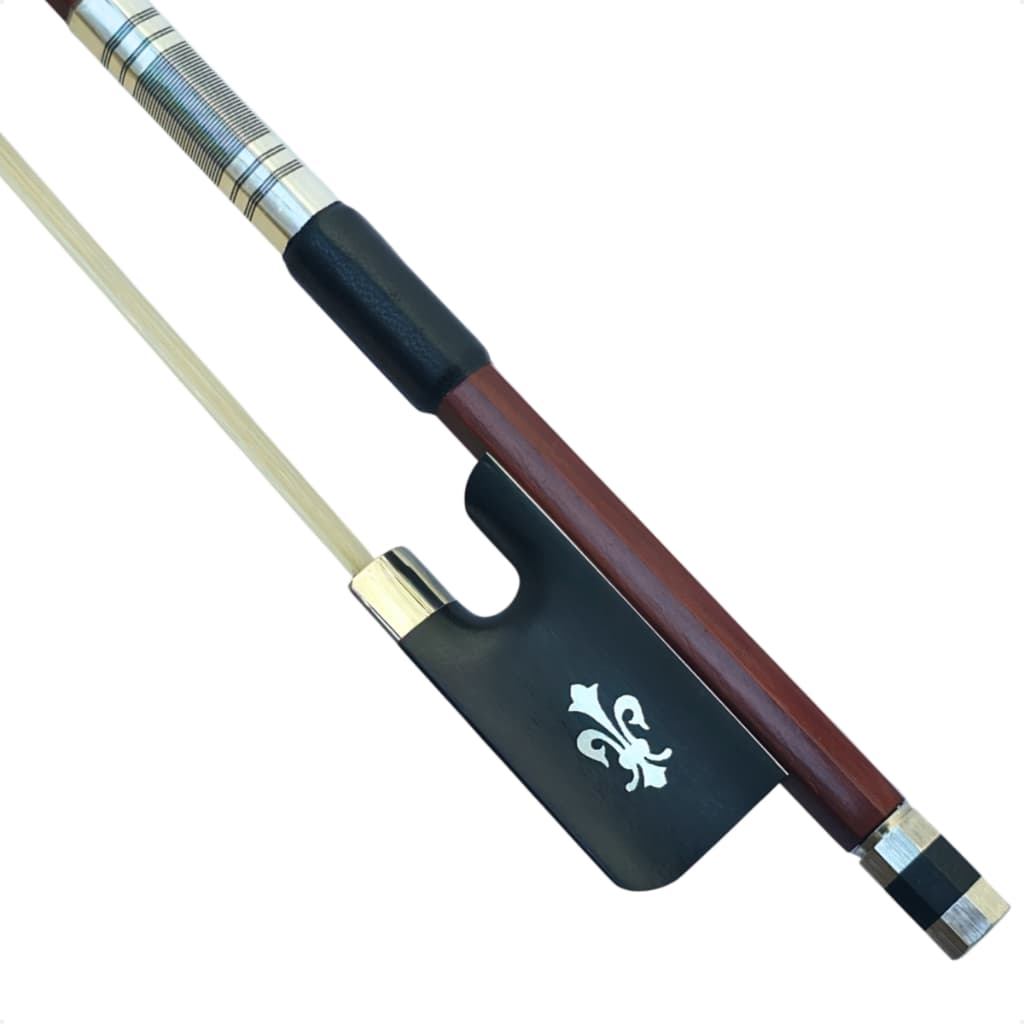 Arco Viola 4/4 Madeira Octogonal Profissional - Crina Animal Flor Lis Prata Talão Ebano Oitavado
