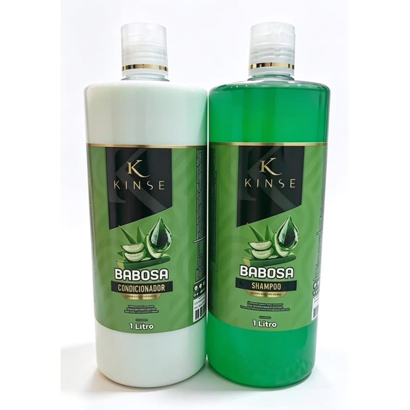 shampoo e condicionador babosa kinse Nutre o folículo piloso, prevenindo a quebra e a queda.