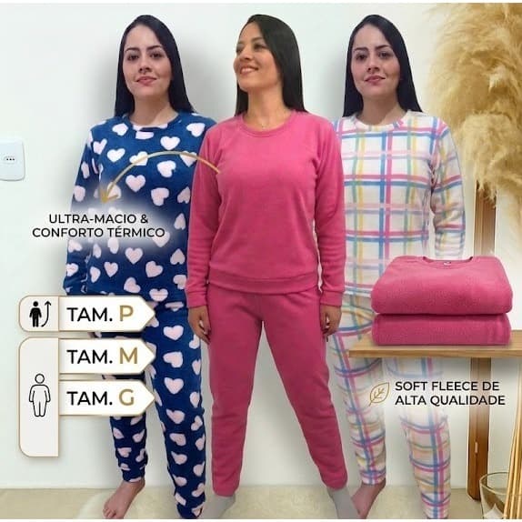 Pijama Feminino Soft Quentinho Inverno Liso e Estampado
