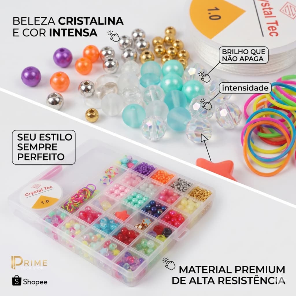 Kit Miçangas Infantil Completo Montar Pulseira Colar Maleta Organizadora Brinquedo Criativo 📿