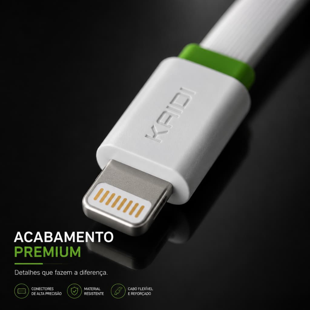Cabo iPhone Lightning Original Kaidi KD-39A Para Carregador Rápido Turbo USB 1M