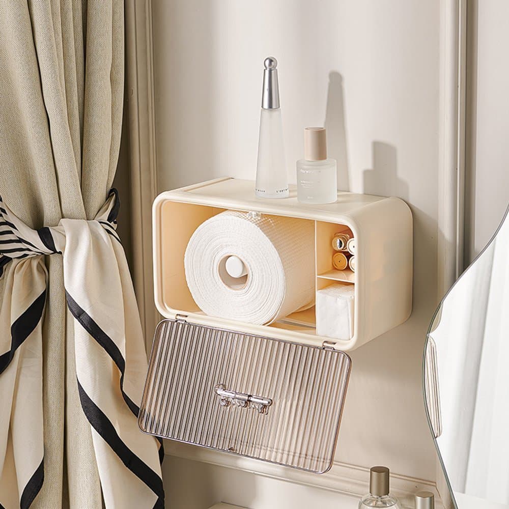 Organizador Banheiro Multiuso Suporte Porta Papel Toalha - Creme