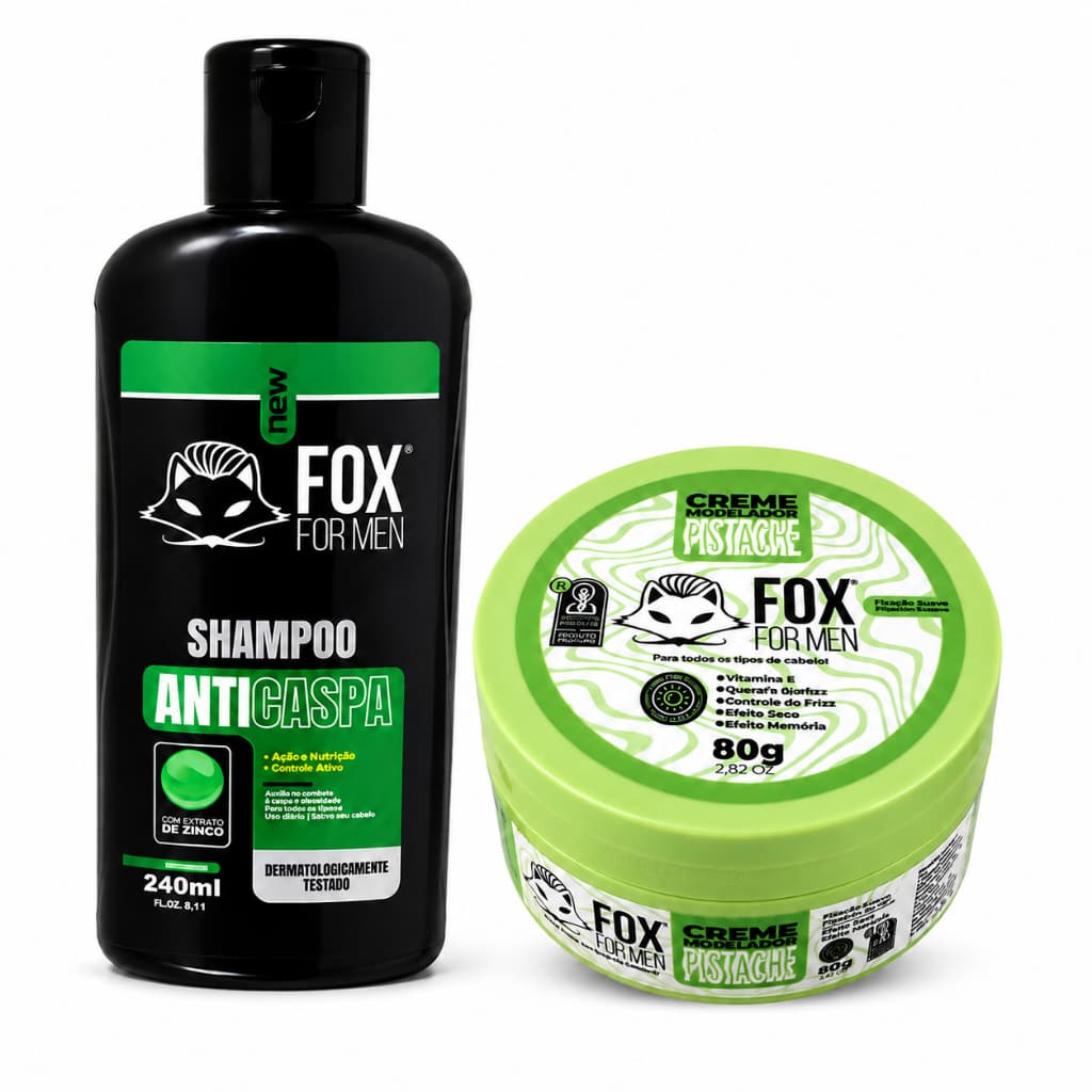 Kit Shampoo Anticaspa 240ml + Cera Modeladora Pistache 80g Fox For Men Limpeza Profunda Na Raiz