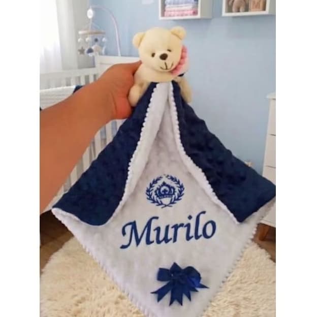 Naninha Personalizado o nome do bebê, tecido plush Pipoquinha. Menino