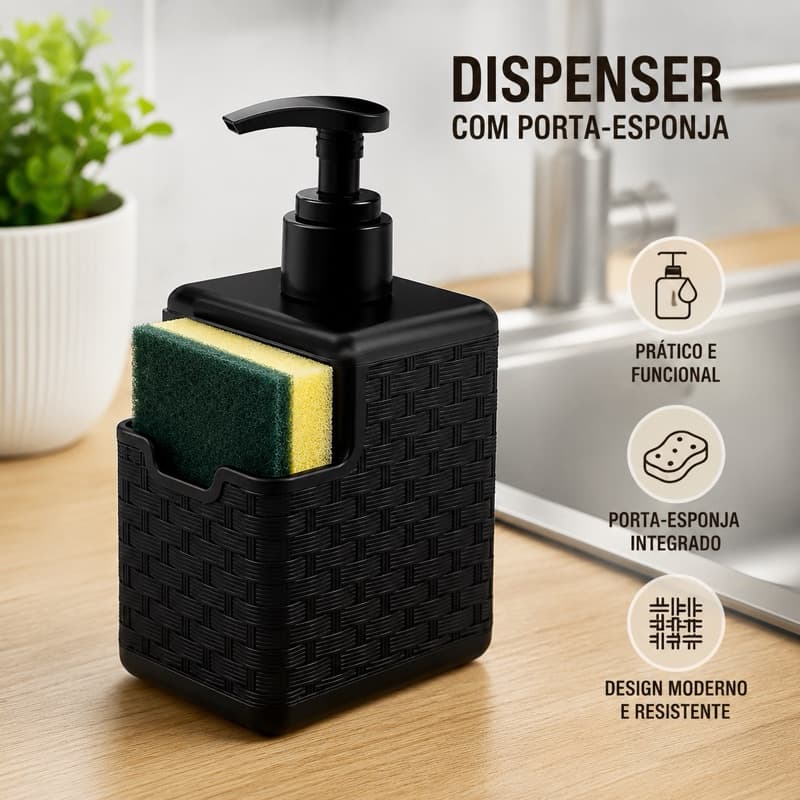 Dispenser de Detergente com Porta-Esponja – Praticidade para sua Pia!