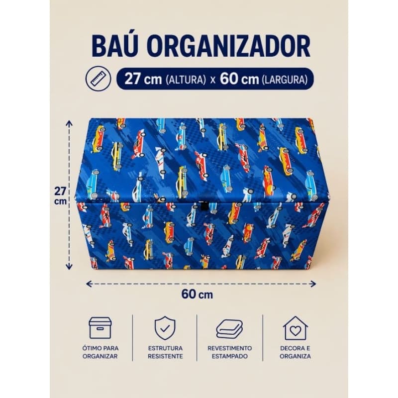 Baú Organizador 60x27 Porta Brinquedos Roupas Caixa Organizadora Quarto Infantil