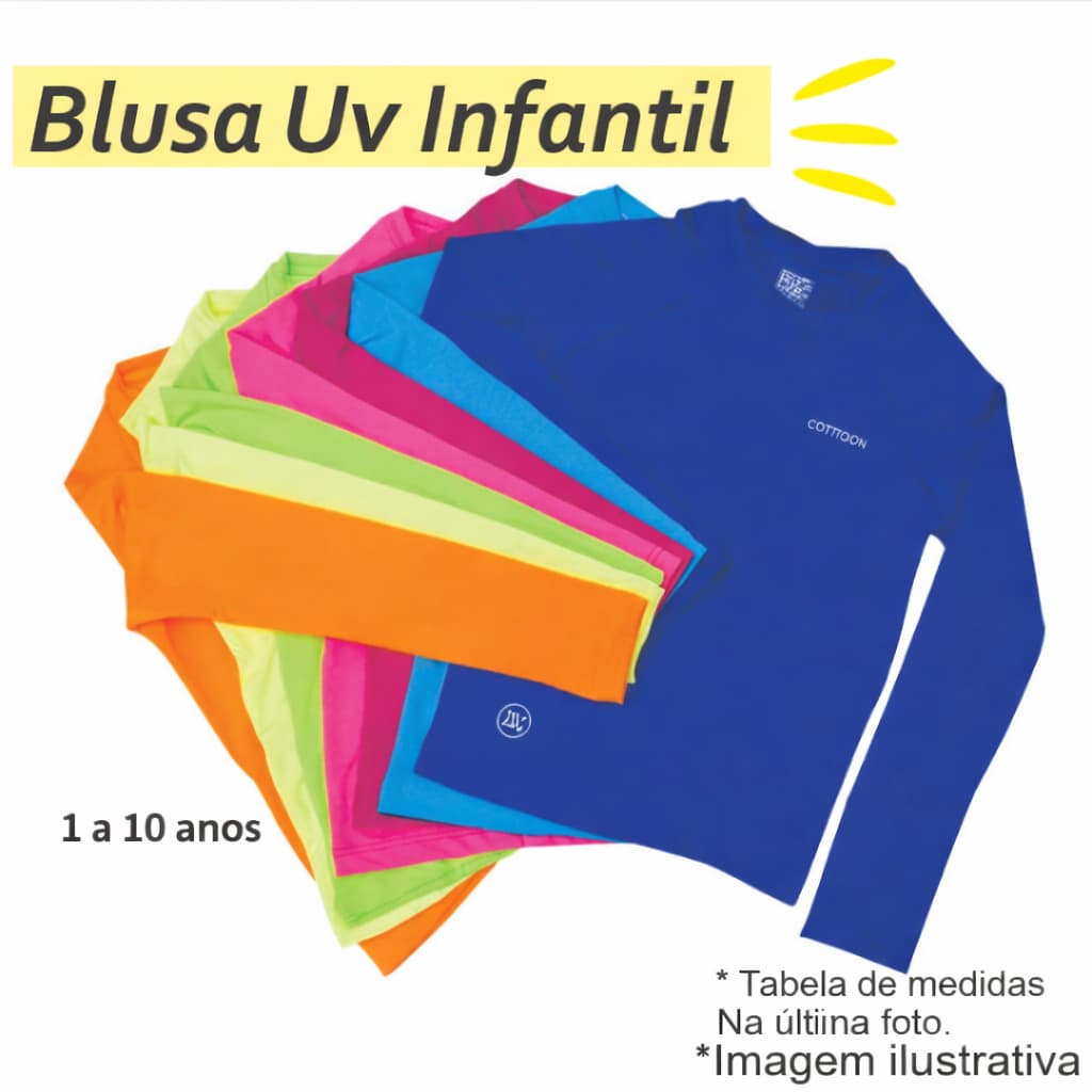 Camisa proteção solar UV infantil Blusa Térmica fator 50fps unissex manga longa 1 a 10 anos