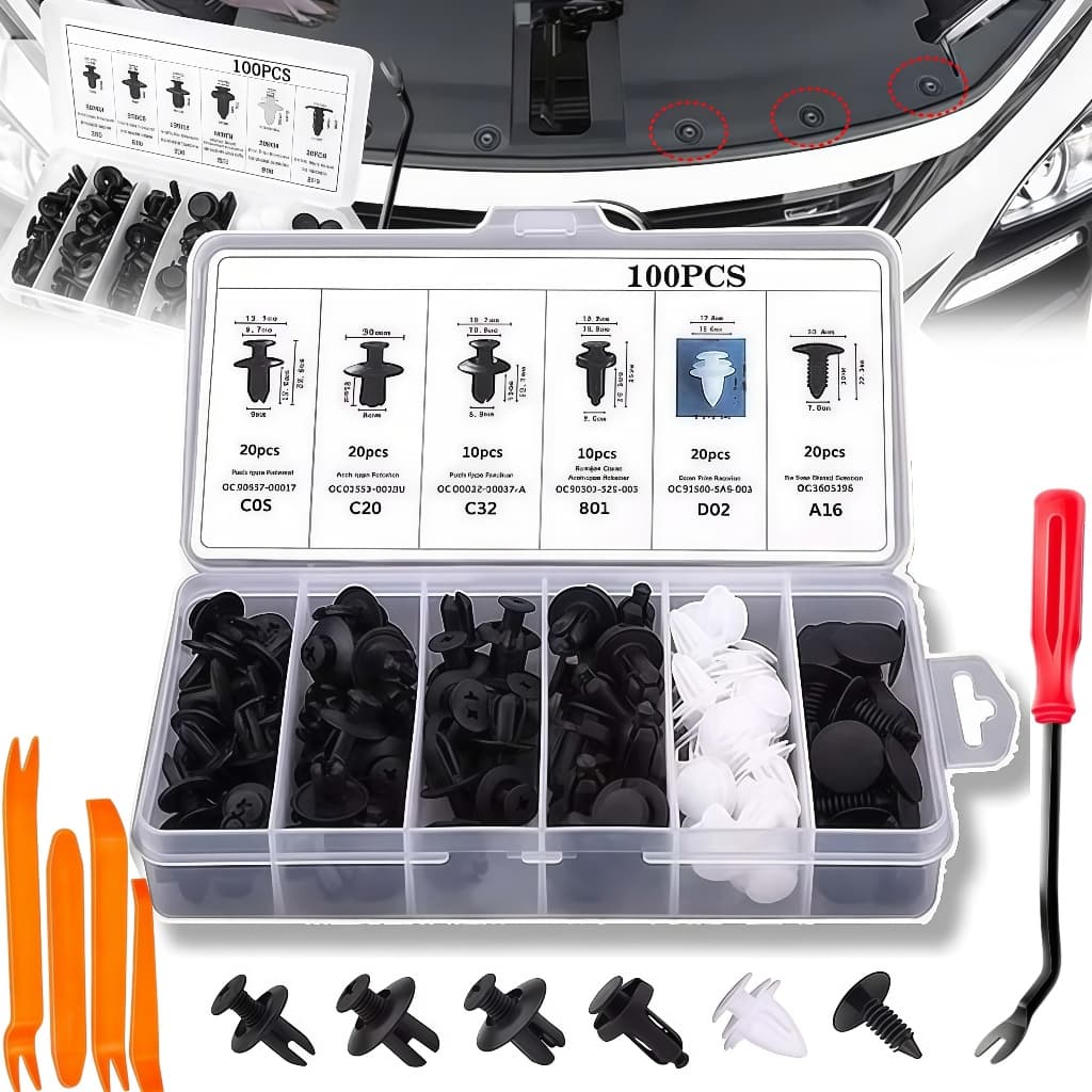 Conjunto 100 Peças Clipes Expansivos Universais 6 Tamanhos Nylon Resistente Reparo Automotivo