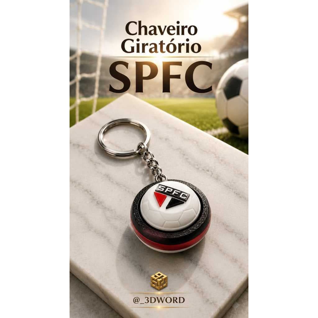 Chaveiro Giratório SPFC em Impressão 3D Premium com Escudo Tricolor e Design Exclusivo para Torcedores Fiéis