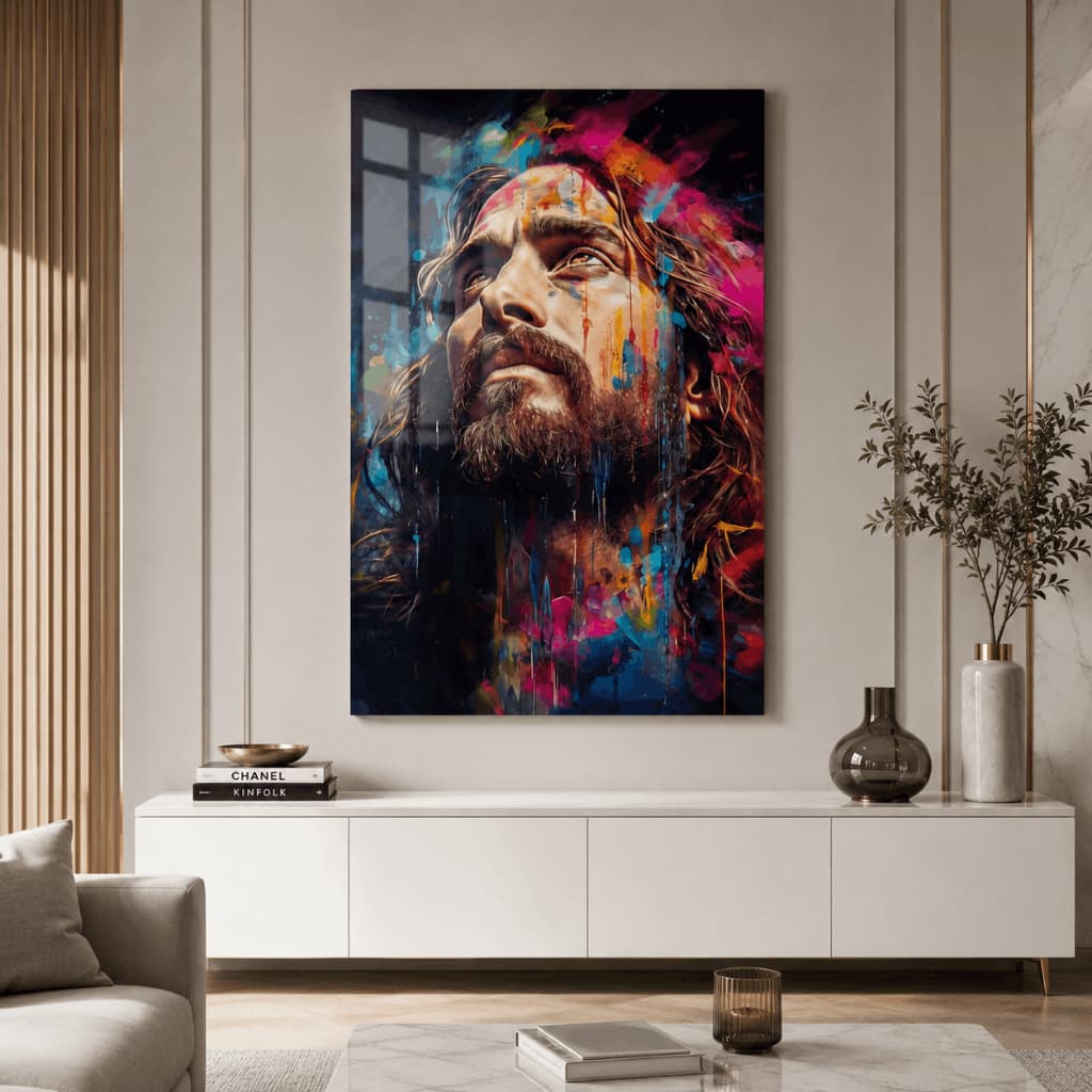 Quadro Decorativo Jesus Cristo Colorido Arte Religiosa Moderna Sala Quarto MDF