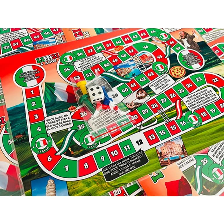 20 A 50 LEMBRANCINHA FESTA ITALIA | JOGO DE TABULEIRO INFANTIL PERSONALIZADO 30X20 CM | BRINDE ANIVERSARIO PAISES