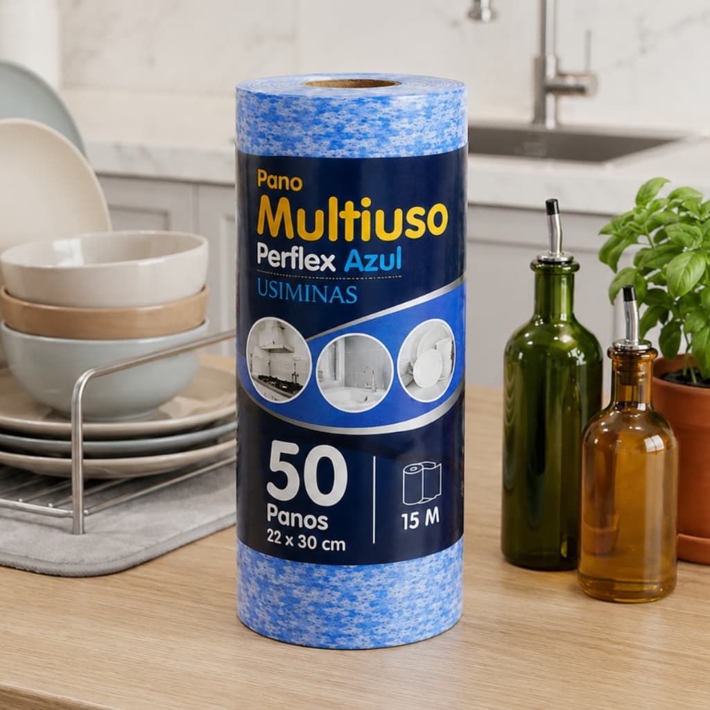 Pano Multiuso de Limpeza Perflex Useminas 50 Panos Destacáveis 22x30cm Rolo 15m