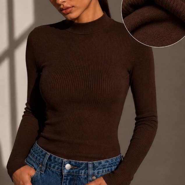 Blusa Gola Alta Feminina Ribana Canelada Peluciada Inverno