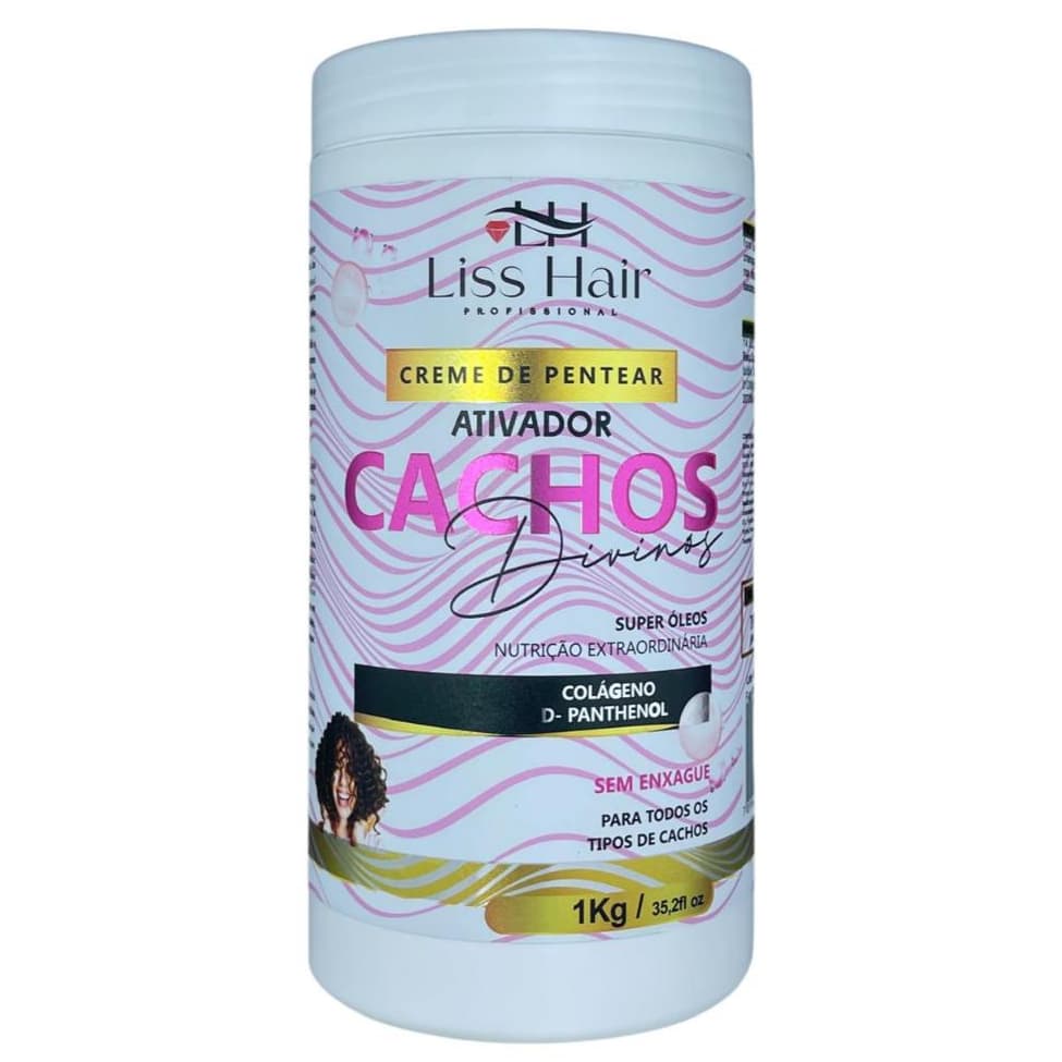 Creme de Pentear Cachos Divinos Super Óleos e Brilho Intenso 1Kg Linha Premium Liss Hair