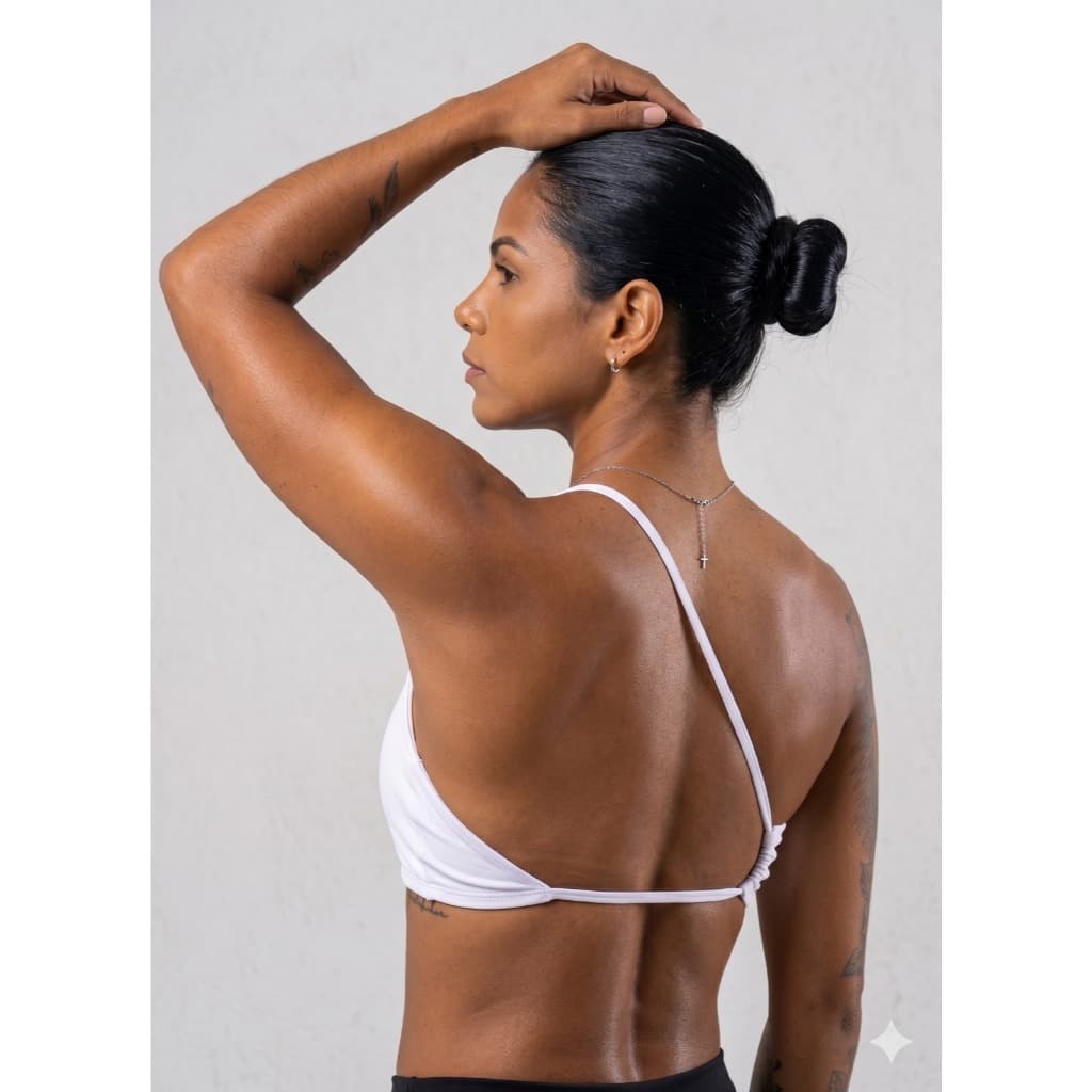 Top Ray Cipry Stilo em S  assimétrico Branco, moda praia, fitness, e dia-a-dia, forrado, proteção uv
