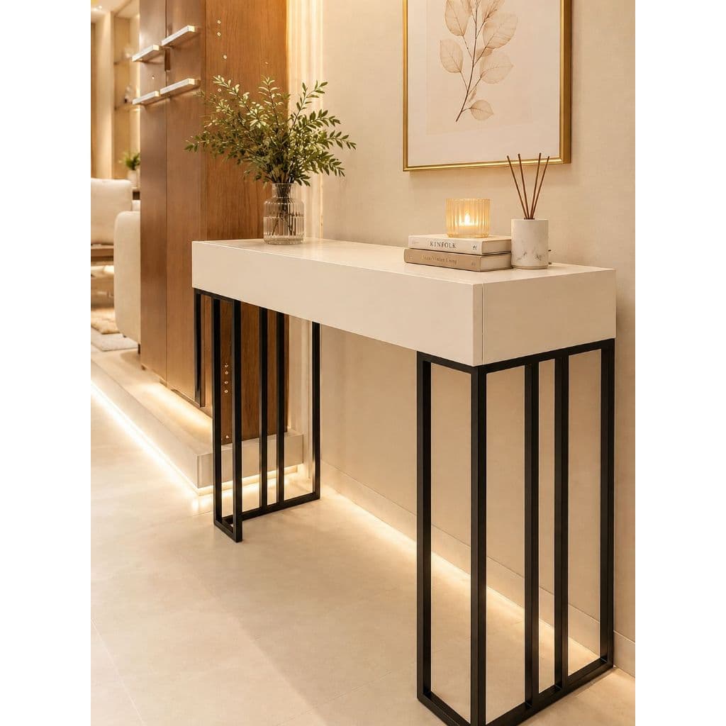 Aparador Gael com Gaveta 100% MDF Base em Aço Carbono Moderno Luxo para Sala Hall Entrada