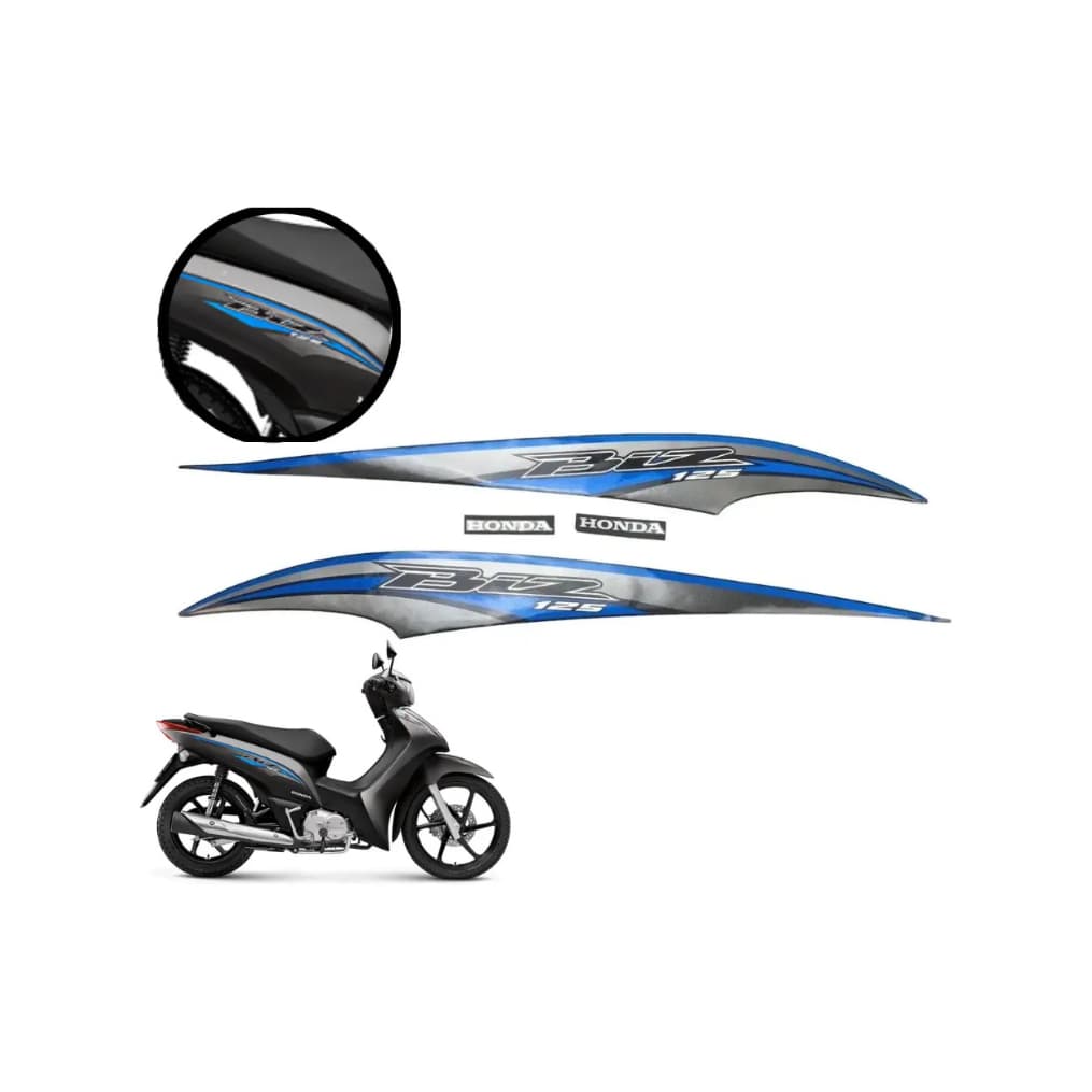Kit Jogo Faixa Adesivo Moto Honda Biz 125 Ex 2017 Cinza/azul
