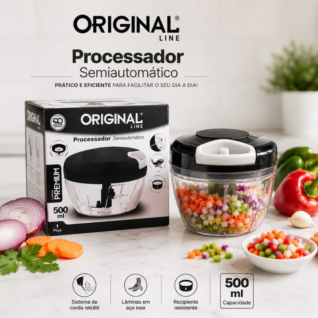 Processador de alimentos 500ml Na cor preta Triturador de alho legumes Rápido  e Prático cozinhar